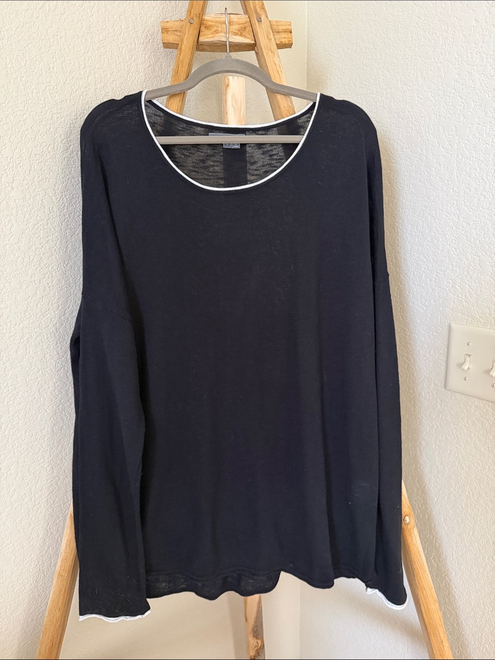 Vince Black Crewneck Sweater with White Trim
